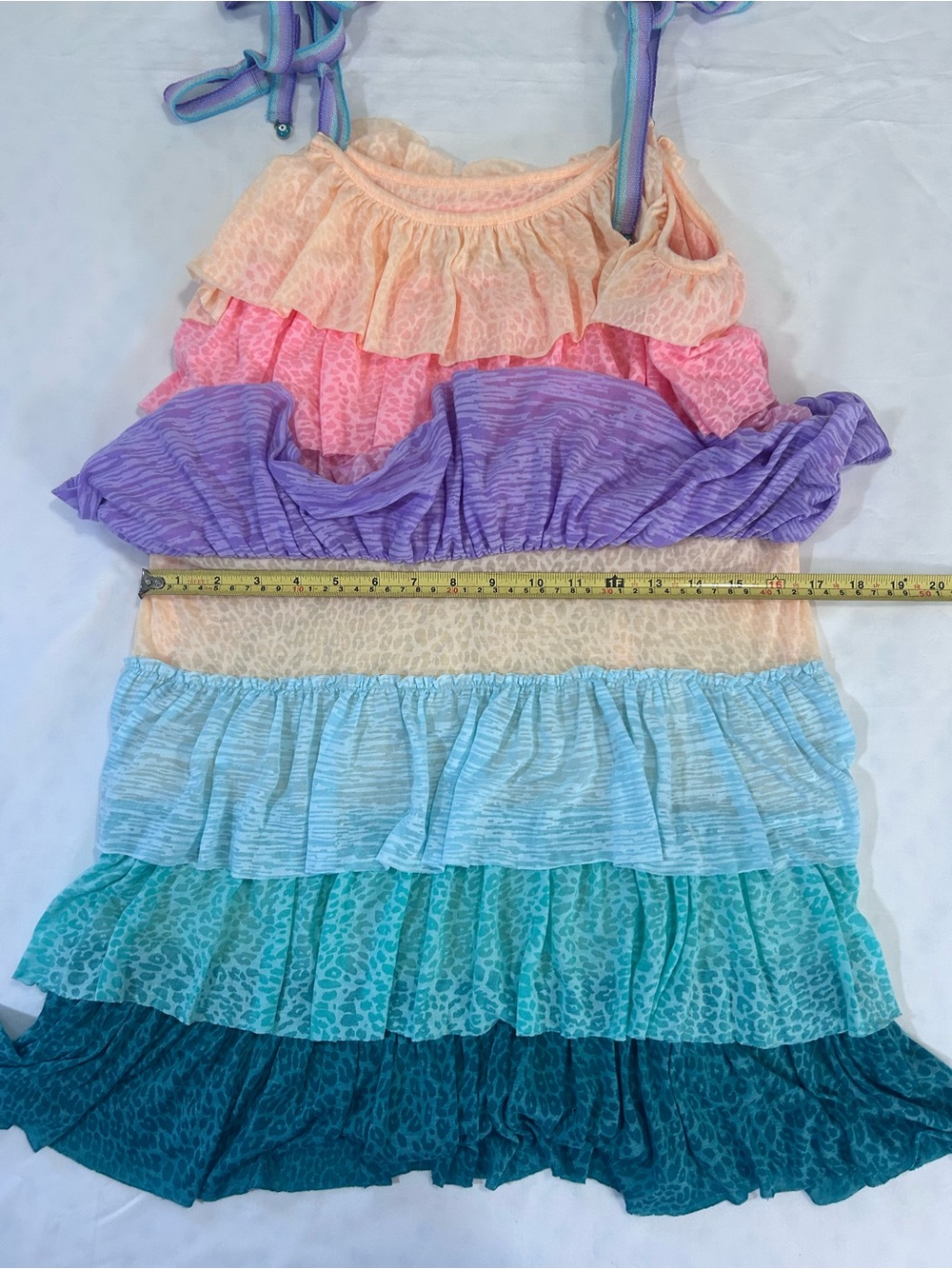 Pitusa Pastel Rainbow Tiered Ruffle Mini Dress Petite - Picture 11 of 16